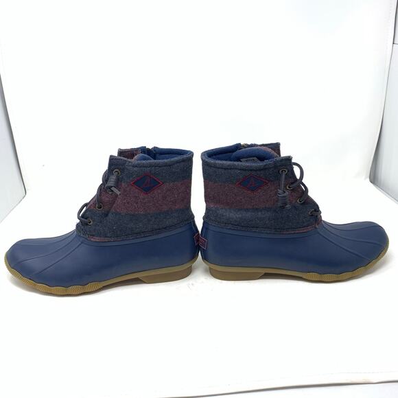 Sperry Saltwater Varsity Duck Winter Ankle Boot Blue Stripe Wool Blend Size 9 - Picture 5 of 8